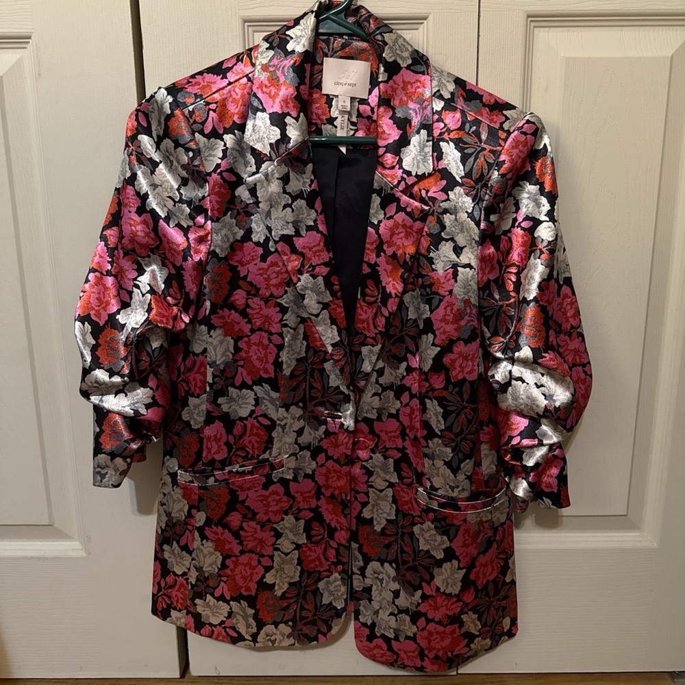 Cinq a Sept Pink and Black Blazer Lightweight Floral